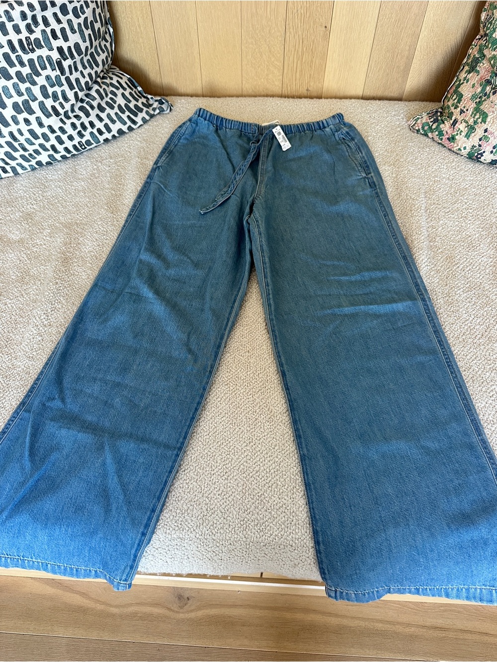 Madewell Drawstring Wide-Leg Denim Pants in Blue